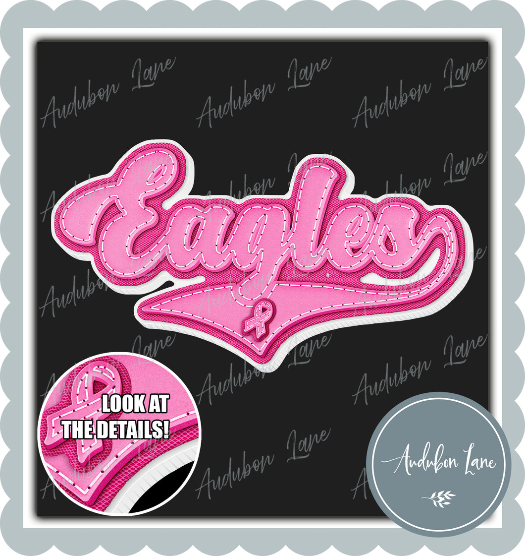 Eagles Breast Cancer Awareness Pink Leather Faux Patch Ready to Press DTF Transfer Customs Available On Request