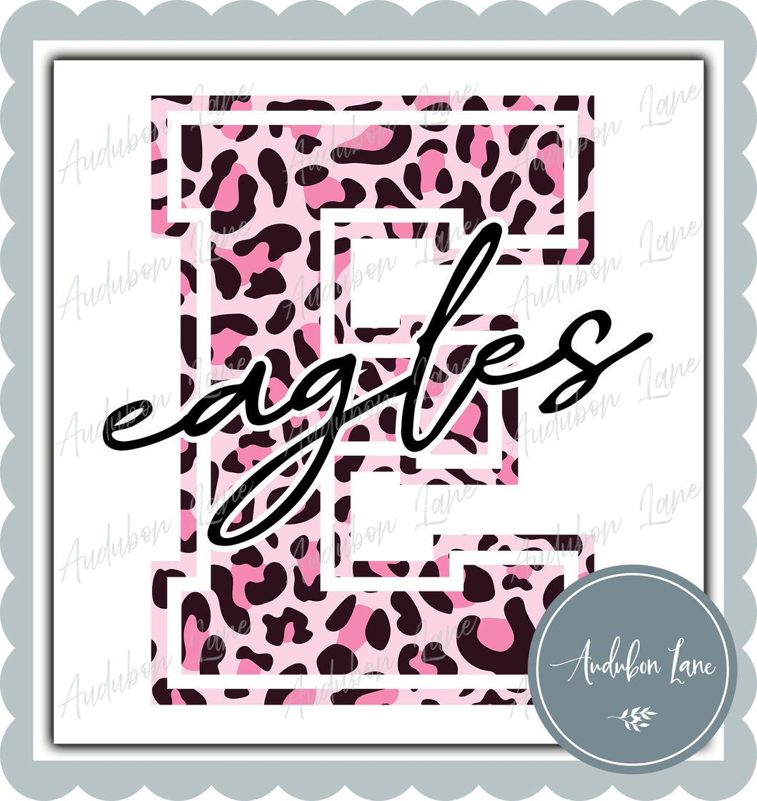 Eagles Breast Cancer Awareness Pink Leopard Mascot Letter Ready to Press DTF Transfer Customs Available On Request
