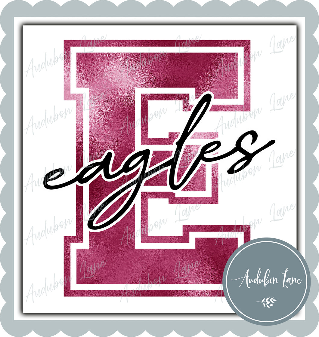 Eagles Breast Cancer Awareness Faux Metallic Pink Foil Mascot Letter Ready to Press DTF Transfer Customs Available On Request