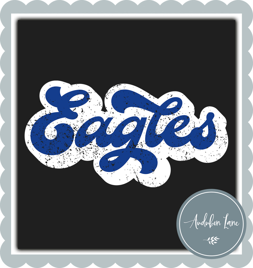 Eagles Retro Distressed Royal Blue and White Print Ready To Press DTF Transfer Custom Colors Available On Request
