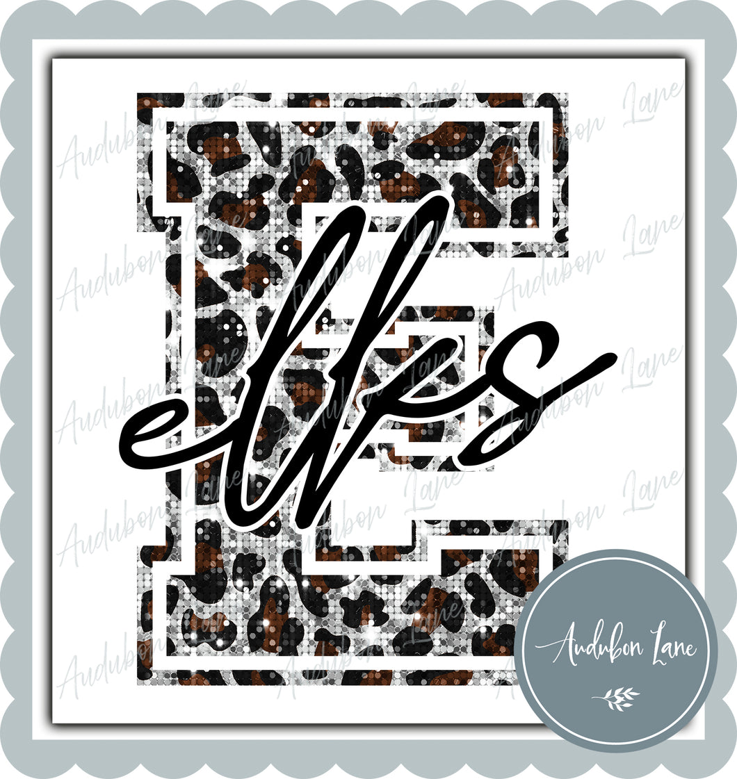 Elks Brown Sequin Leopard Mascot Letter Ready to Press DTF Transfer Customs Available On Request