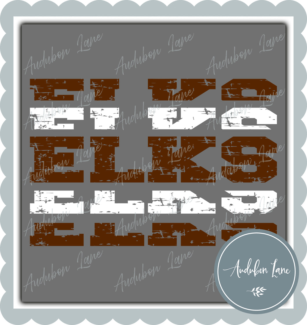 Elks Stacked Pro Distressed Two Color Brown and White Ready To Press DTF Transfer Custom Colors Available On Request