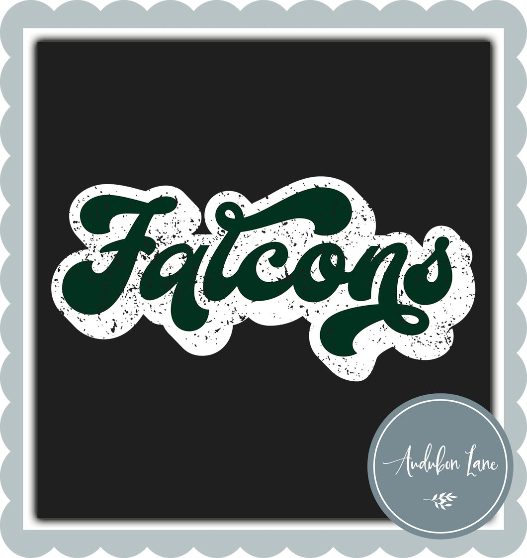 Falcons Retro Distressed Dark Green and White Print Ready To Press DTF Transfer Custom Colors Available On Request