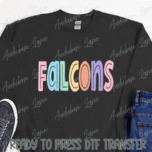 Load image into Gallery viewer, Falcons Split Letter Pastel Color Mascot Ready To Press DTF Direct To Film Transfer
