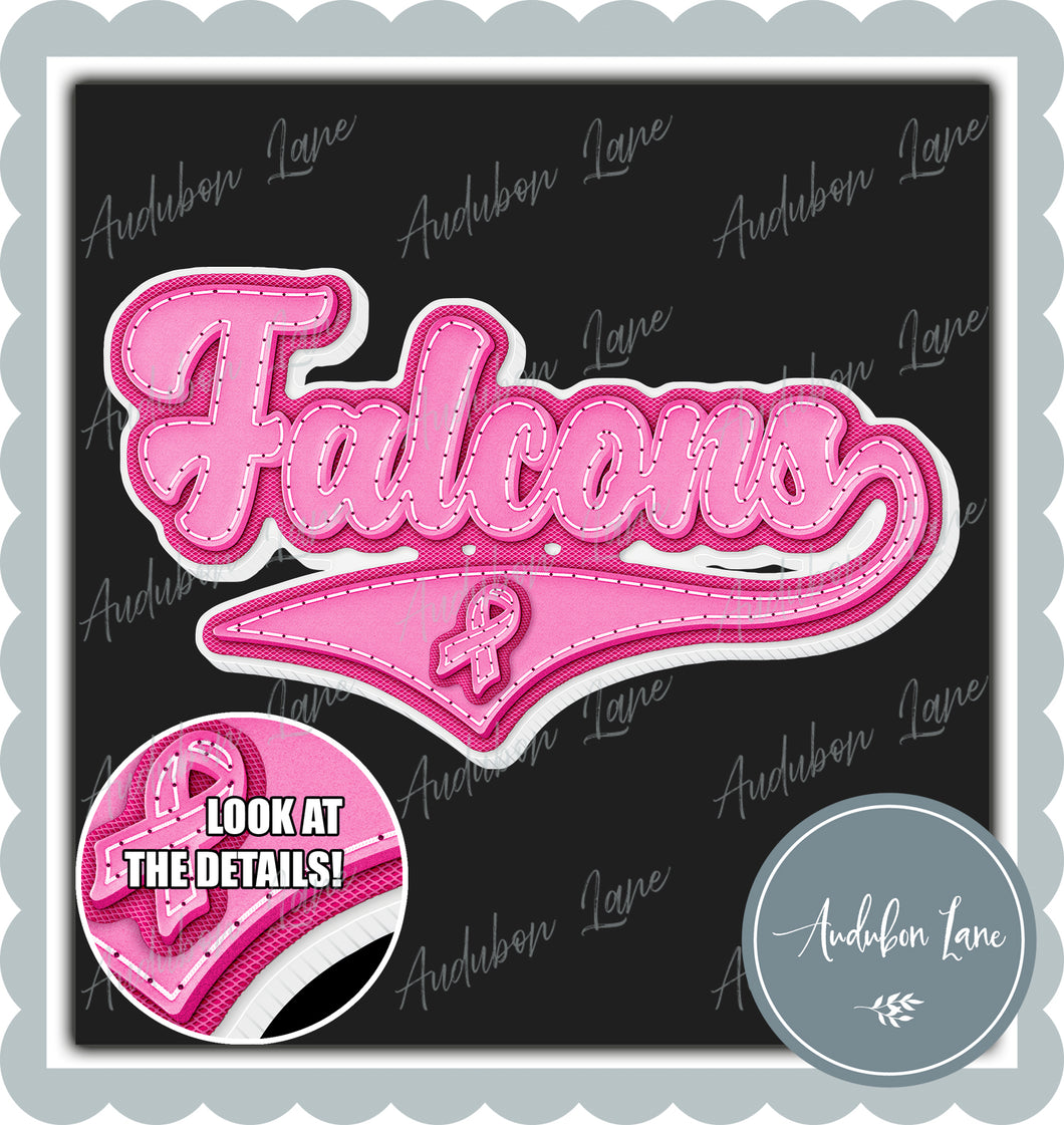Falcons Breast Cancer Awareness Pink Leather Faux Patch Ready to Press DTF Transfer Customs Available On Request