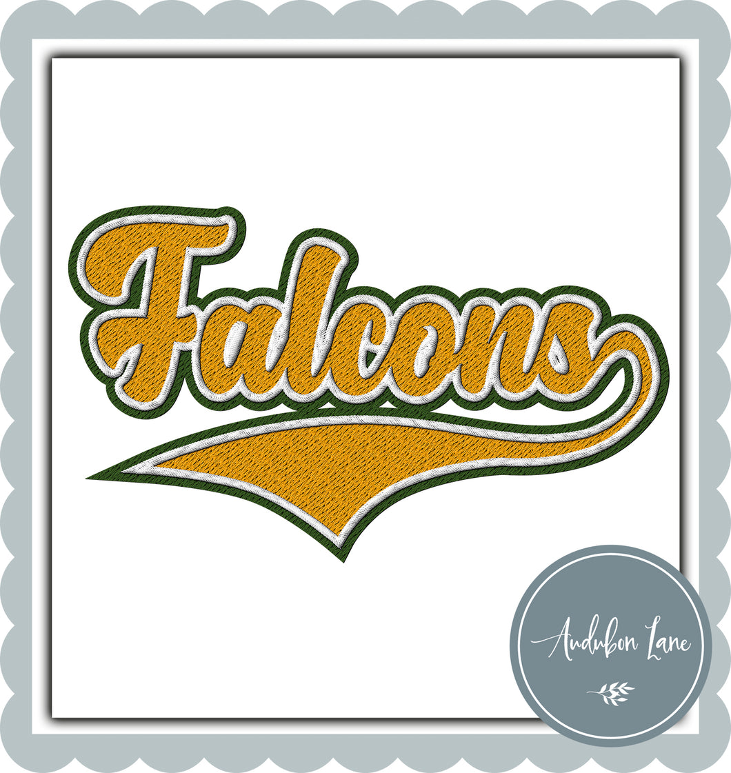 Falcons Faux Gold and White and Dark Green Embroidery