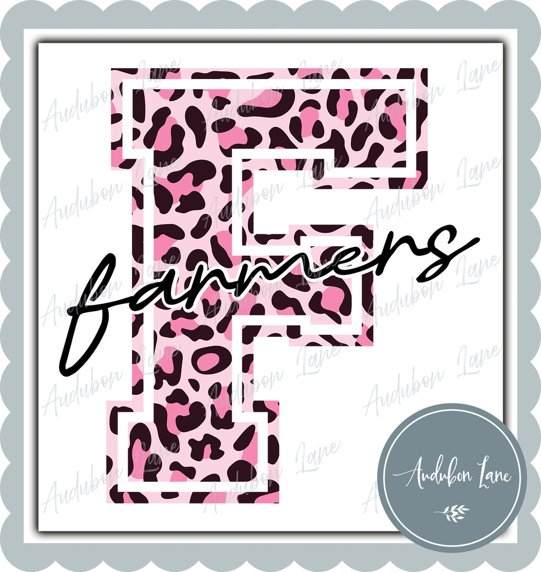 Farmers Breast Cancer Awareness Pink Leopard Mascot Letter Ready to Press DTF Transfer Customs Available On Request
