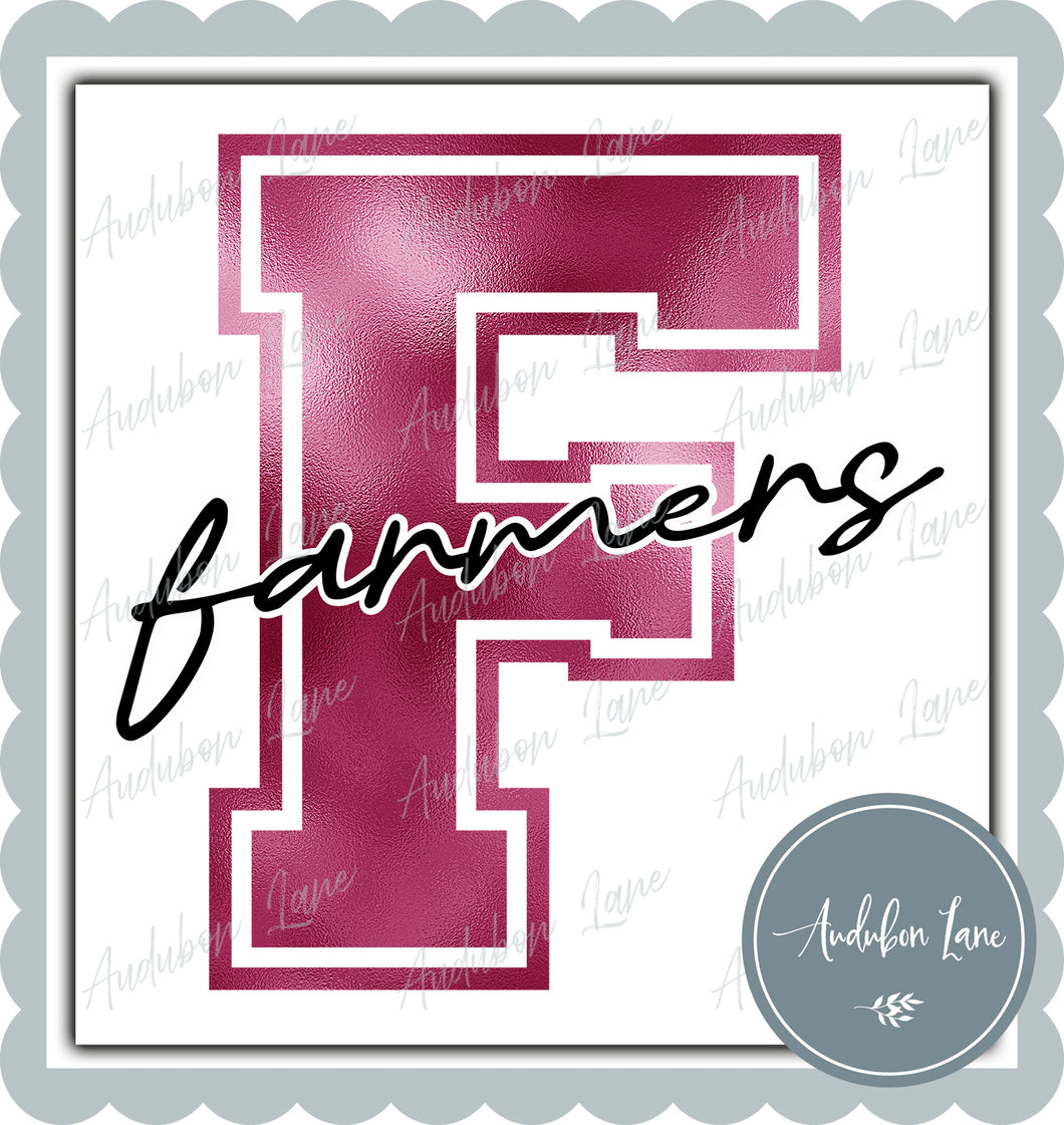 Farmers Breast Cancer Awareness Faux Metallic Pink Foil Mascot Letter Ready to Press DTF Transfer Customs Available On Request