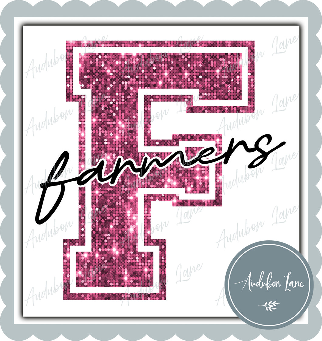 Farmers Breast Cancer Awareness Faux Pink Sequin Mascot Letter Ready to Press DTF Transfer Customs Available On Request