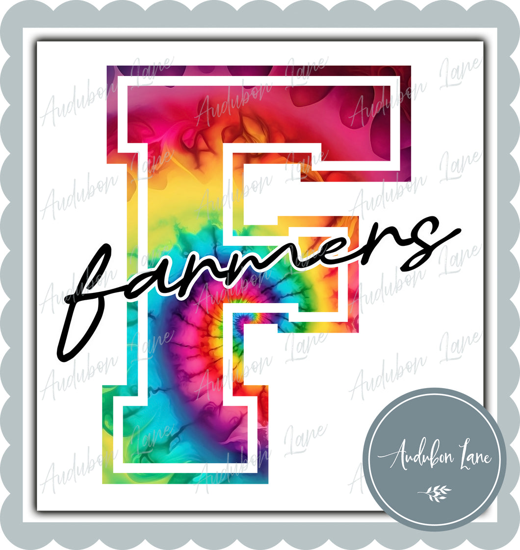 Farmers Rainbow Tie Dye Mascot Letter Ready to Press DTF Transfer Customs Available On Request