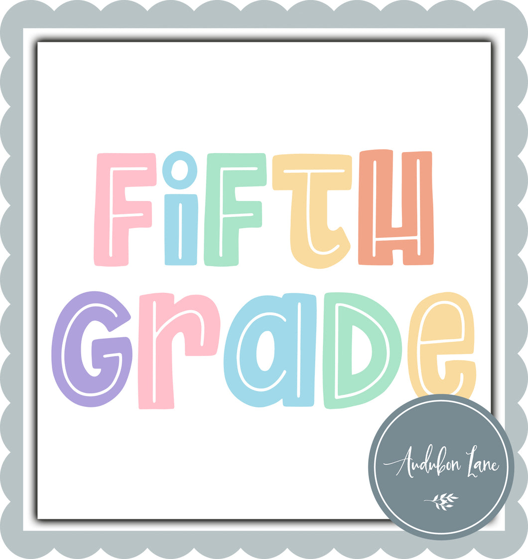 Fifth Grade Split Letter Pastel Color Letters Ready To Press DTF Direct To Film Transfer