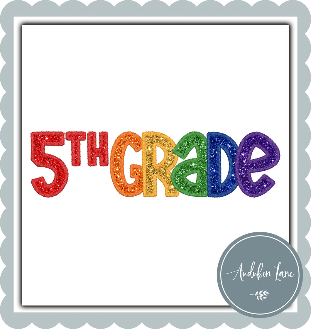5th Grade Primary Colors Faux Embroidery and Glitter