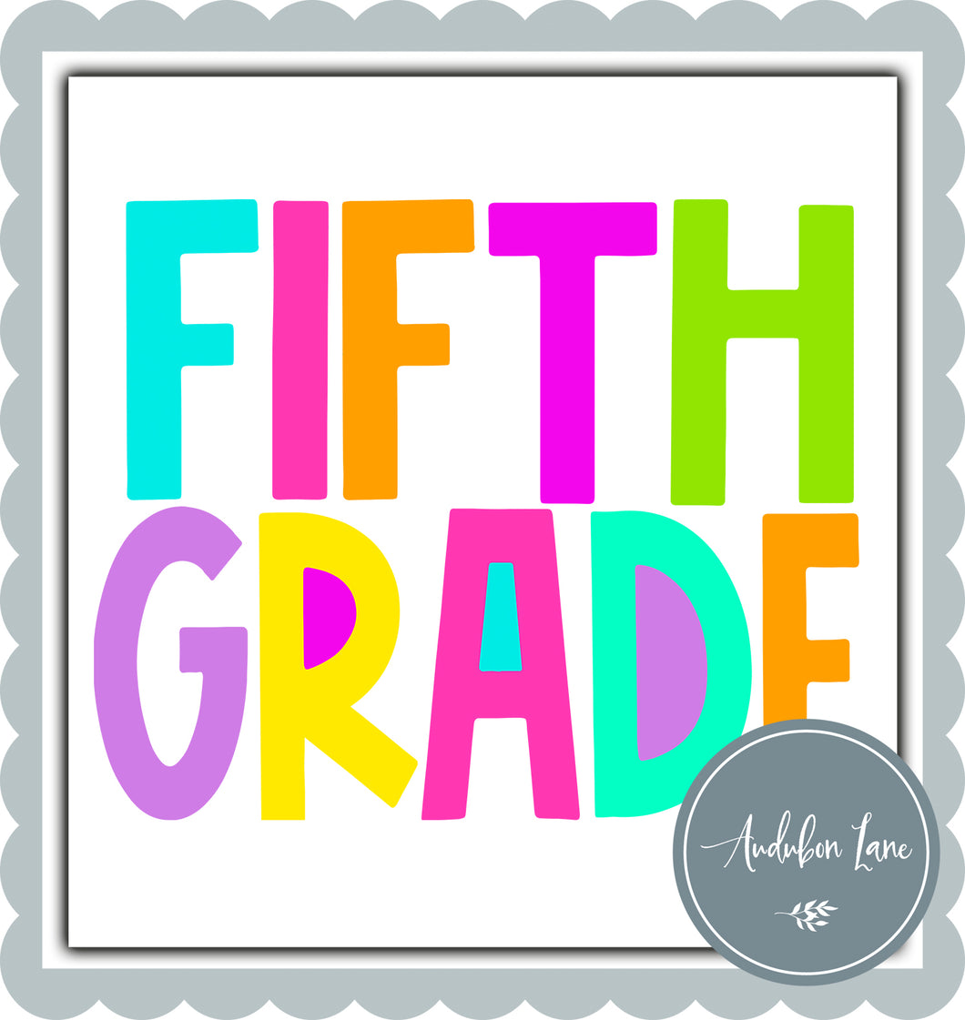 Fifth Grade Bright Block Letters Ready to Press DTF Transfer Custom Names Available On Request