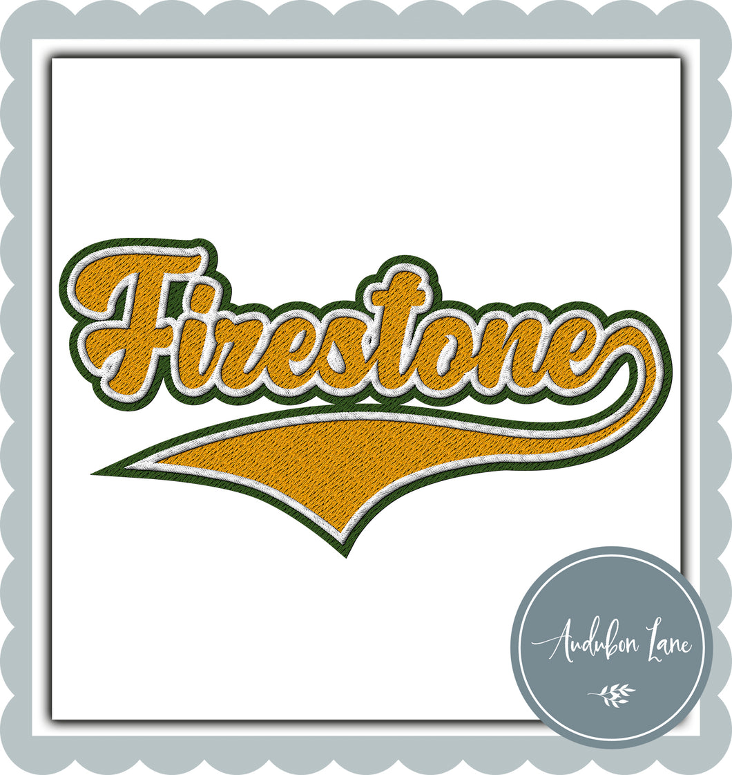 Firestone Faux Gold and White and Dark Green Embroidery