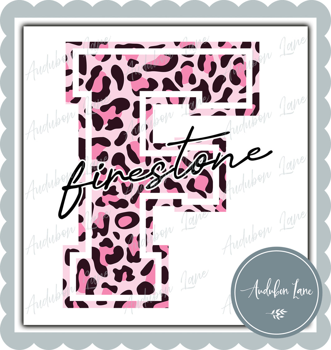 Firestone Breast Cancer Awareness Pink Leopard Mascot Letter Ready to Press DTF Transfer Customs Available On Request