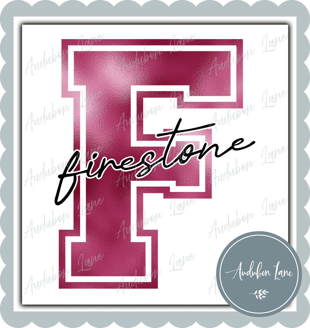 Firestone Breast Cancer Awareness Faux Metallic Pink Foil Mascot Letter Ready to Press DTF Transfer Customs Available On Request