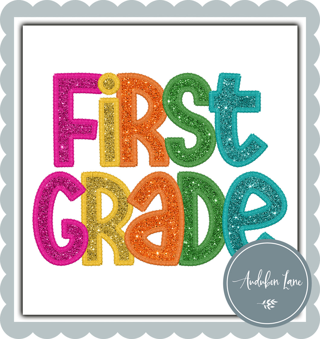 First Grade Bright Colors Faux Embroidery and Glitter
