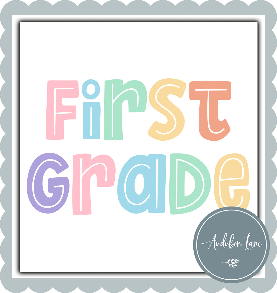 First Grade Split Letter Pastel Color Letters Ready To Press DTF Direct To Film Transfer
