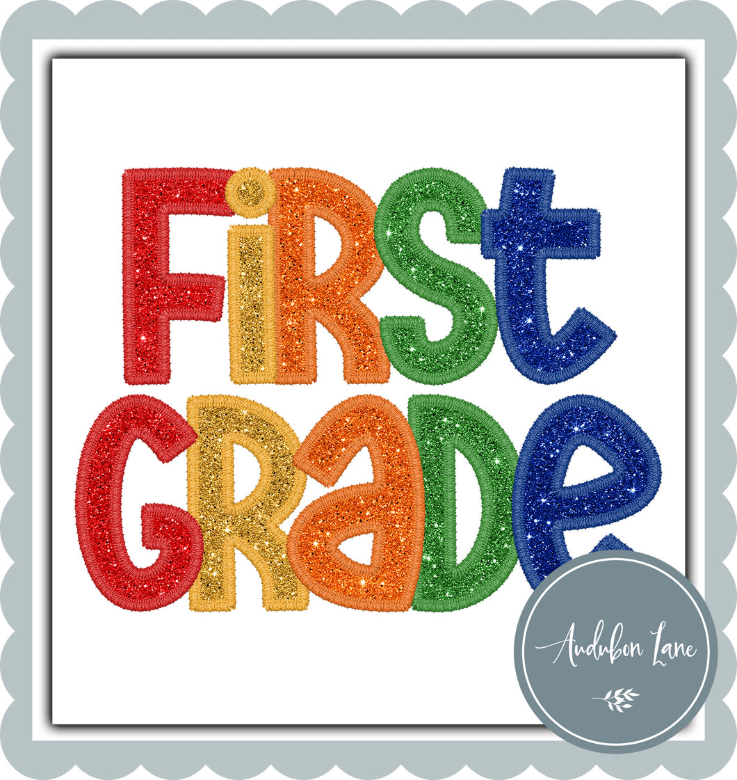First Grade Primary Colors Faux Embroidery and Glitter