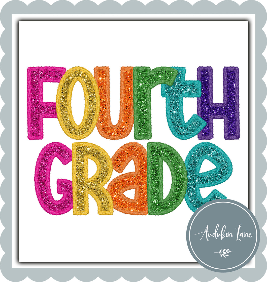 Fourth Grade Bright Colors Faux Embroidery and Glitter