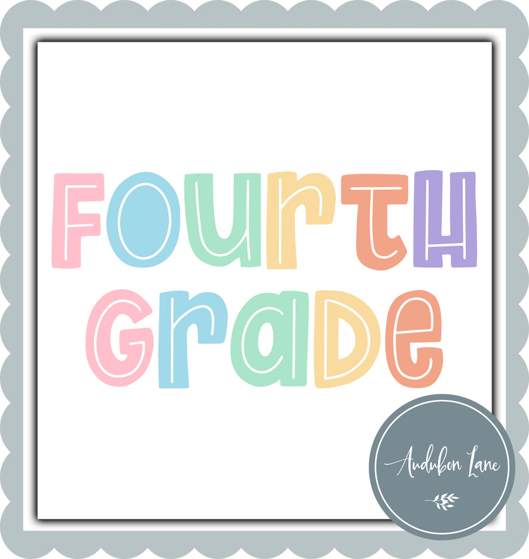 Fourth Grade Split Letter Pastel Color Letters Ready To Press DTF Direct To Film Transfer