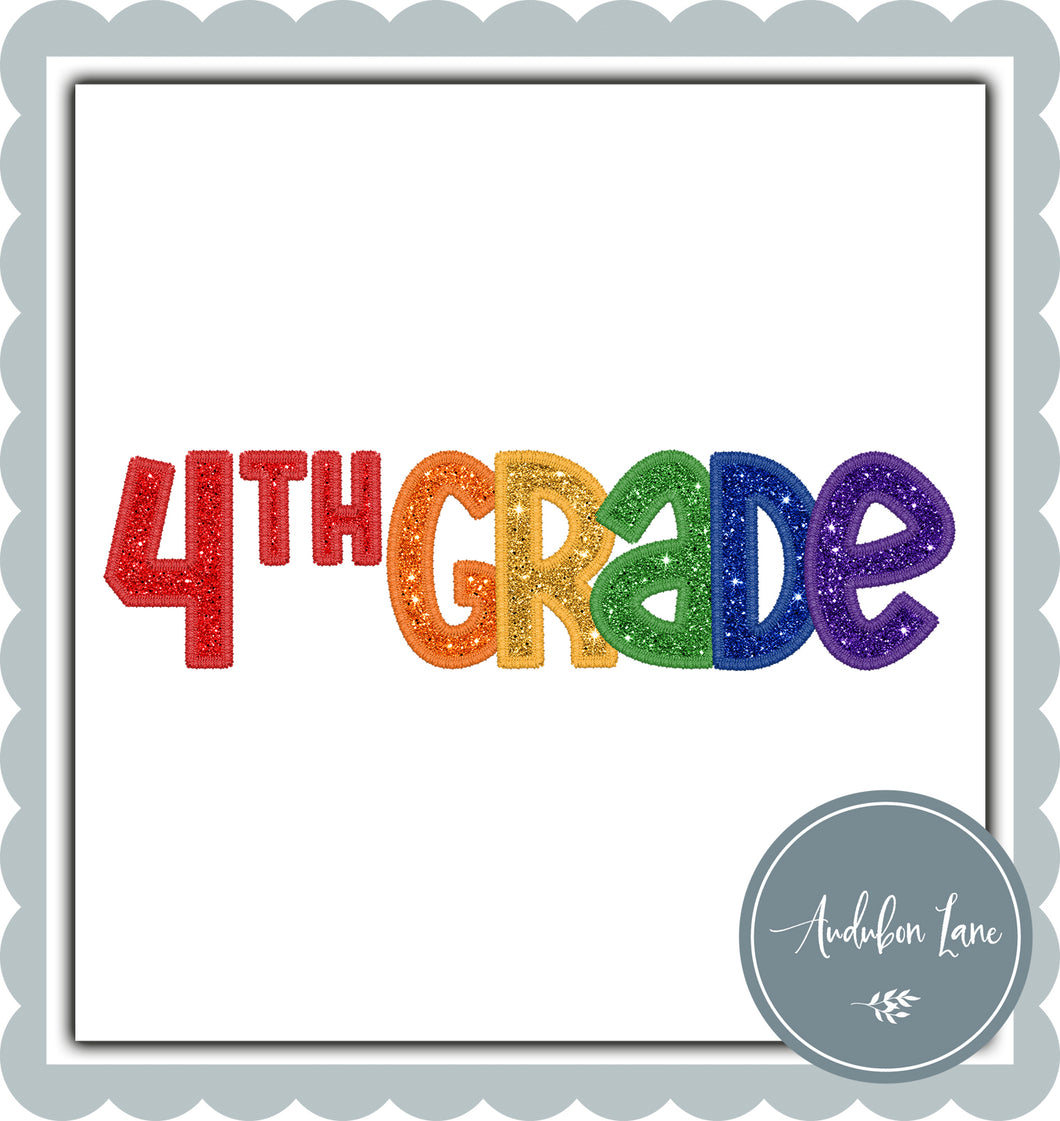 4th Grade Primary Colors Faux Embroidery and Glitter