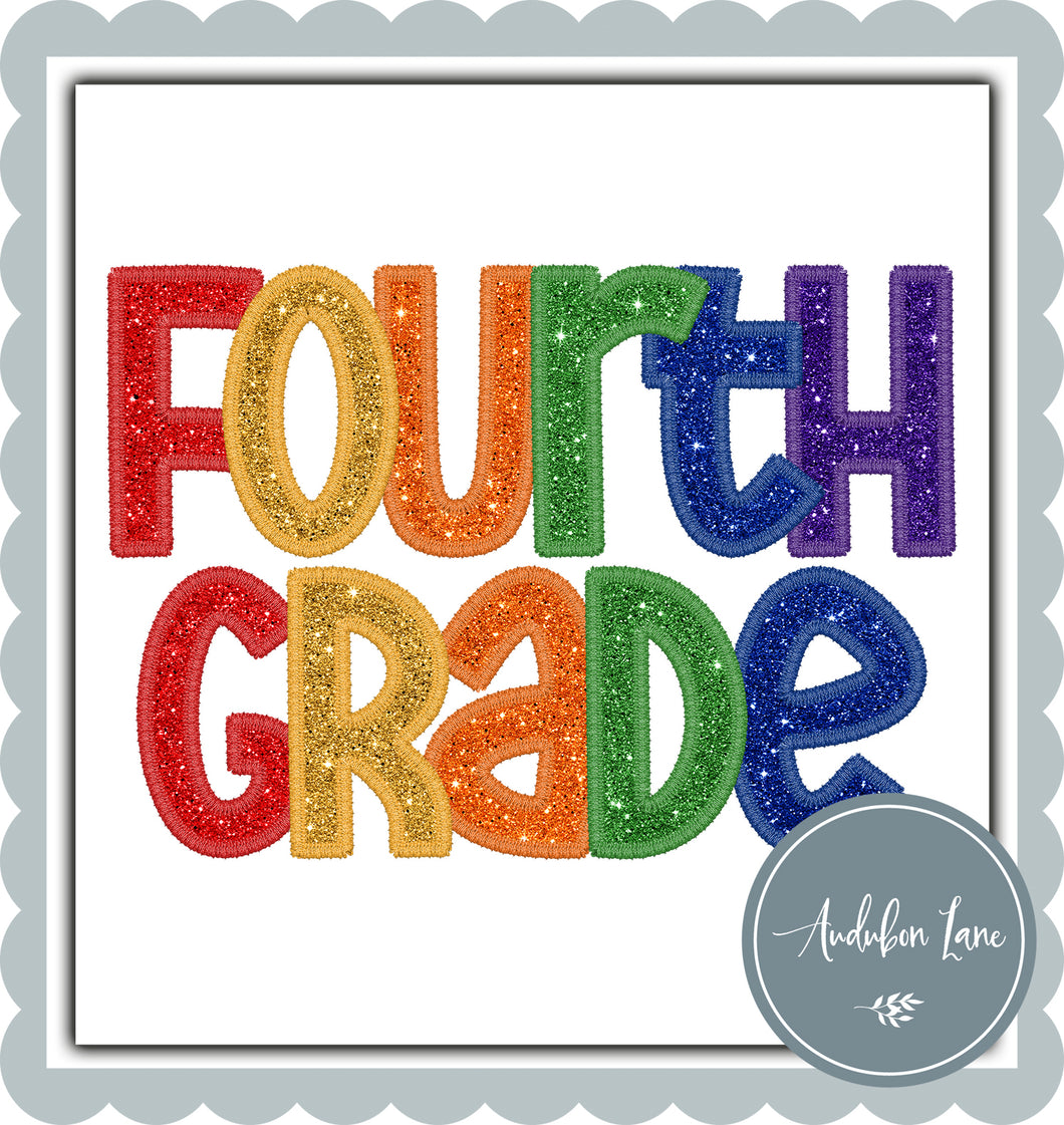 Fourth Grade Primary Colors Faux Embroidery and Glitter