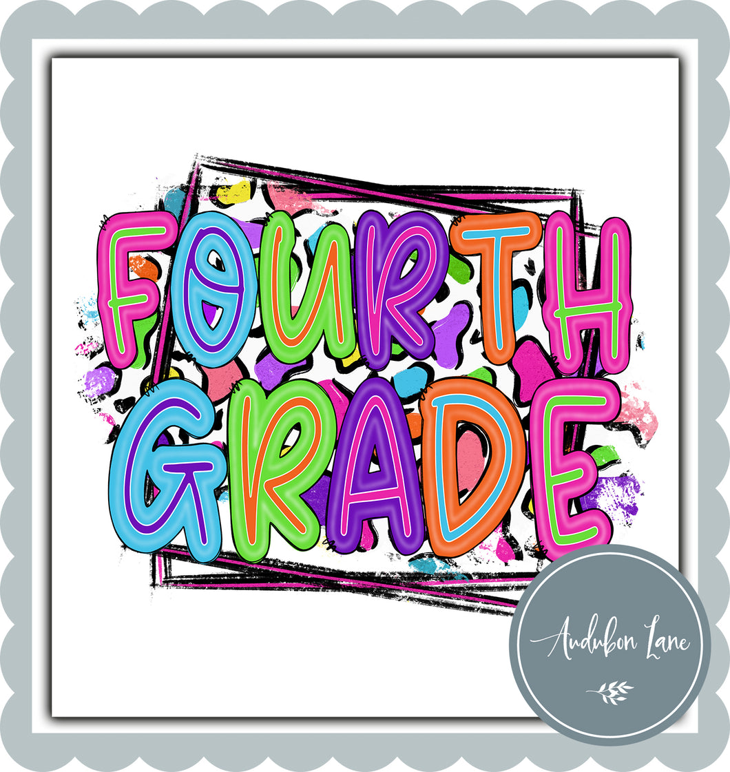 Fourth Grade Colorful Cheetah Grade Level Ready To Press DTF Direct To Film Transfer
