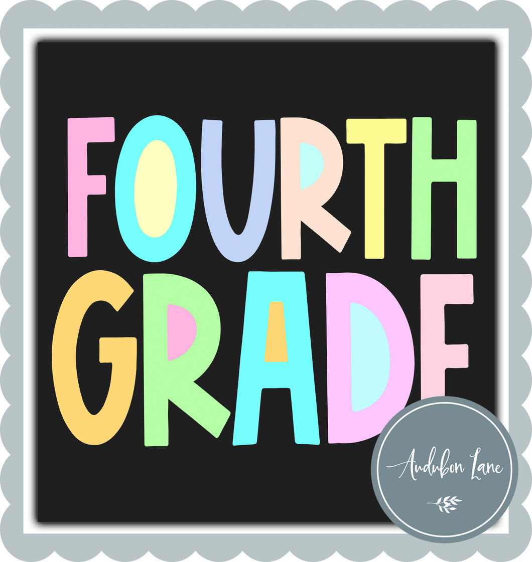 Fourth Grade Pastel Block Letters Ready to Press DTF Transfer Custom Names Available On Request