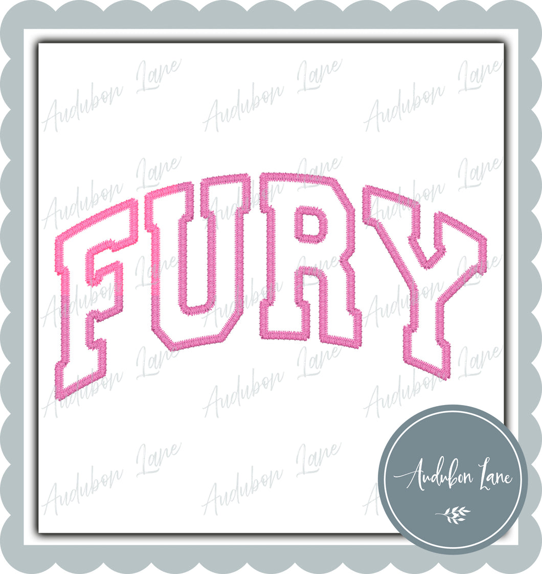 Fury Bubblegum Arched Faux Embroidery Ready To Press DTF Transfer Custom Colors Available On Request