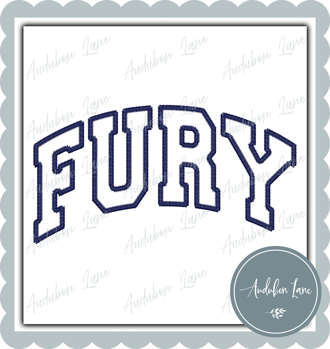 Fury Navy Arched Faux Embroidery Ready To Press DTF Transfer Custom Colors Available On Request