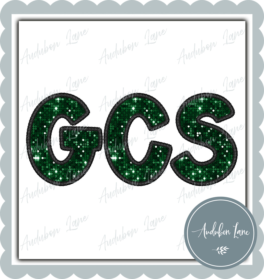 GCS Straight Across Faux DK Green Sequin and Black Embroidery Ready To Press DTF Transfer Custom Colors Available On Request