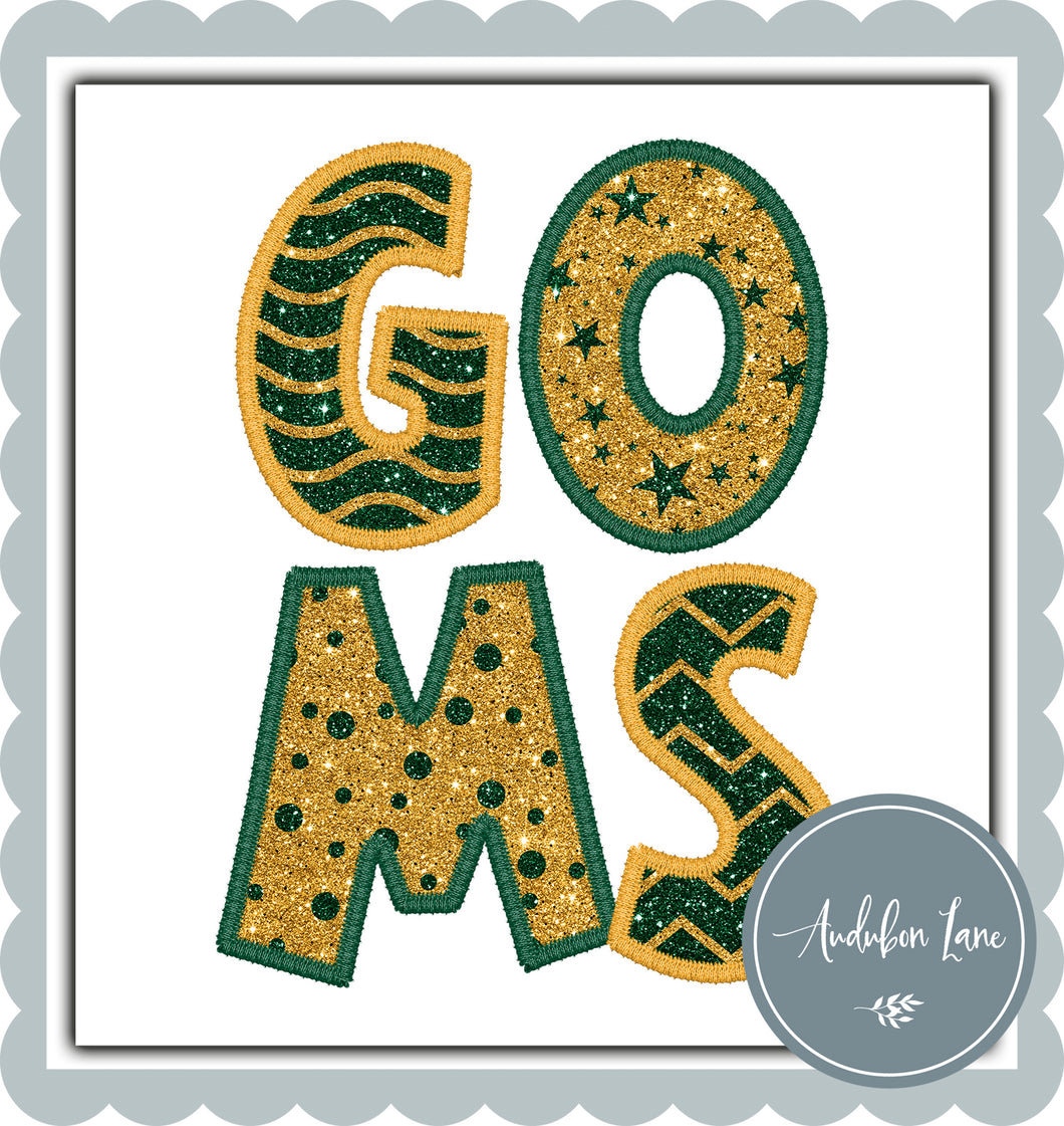 GOMS Stacked Faux Glitter and Embroidery Dr Green and Yellow Gold