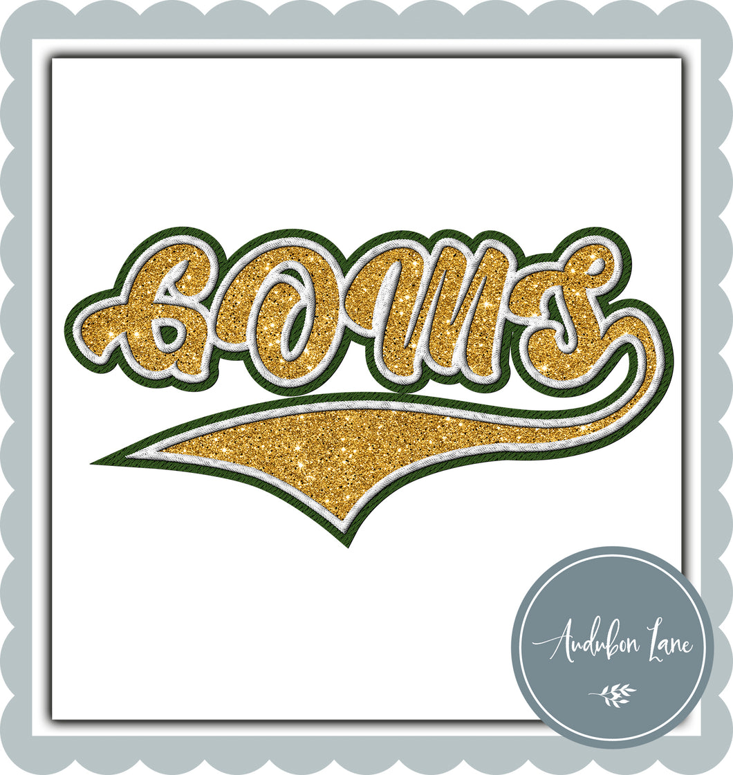 GOMS Faux Yellow Gold Glitter and White and Dk Green Embroidery