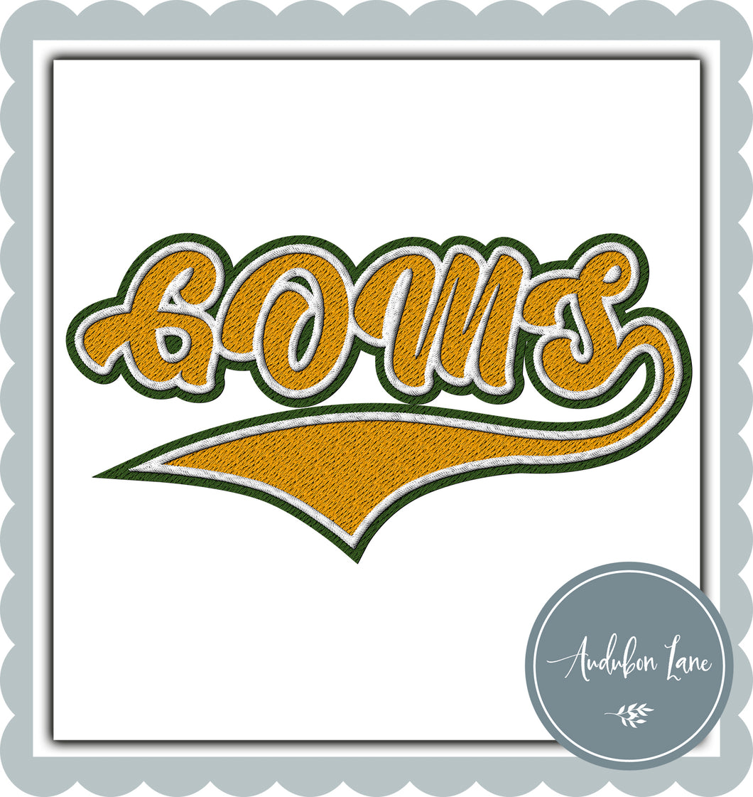 GOMS Faux Yellow Gold and White and Dk Green Embroidery