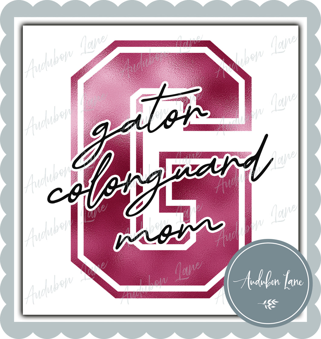 Gator Colorguard Mom Breast Cancer Awareness Faux Metallic Pink Foil Mascot Letter Ready to Press DTF Transfer Customs Available On Request