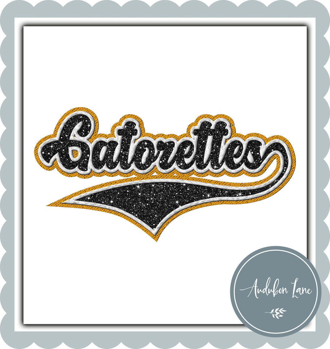 Gatorettes Faux Black Glitter and Black and Yellow Gold Embroidery