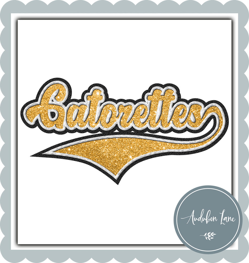Gatorettes Faux Black and White Embroidery and Faux Gold Glitter