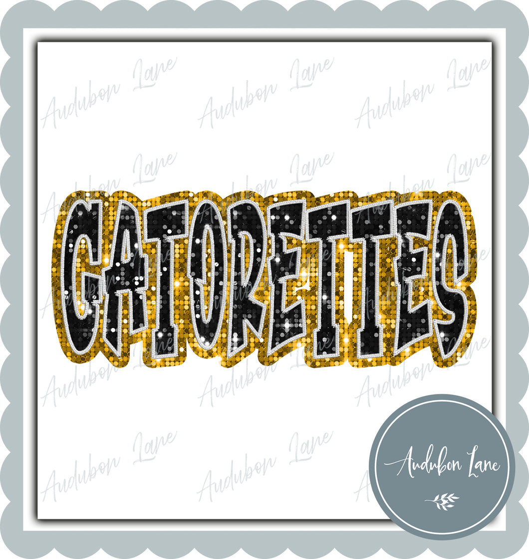 Gatorettes Graffiti Style Sequin Black and Yellow Gold Mascot Ready to Press DTF Transfer Customs Available On Request