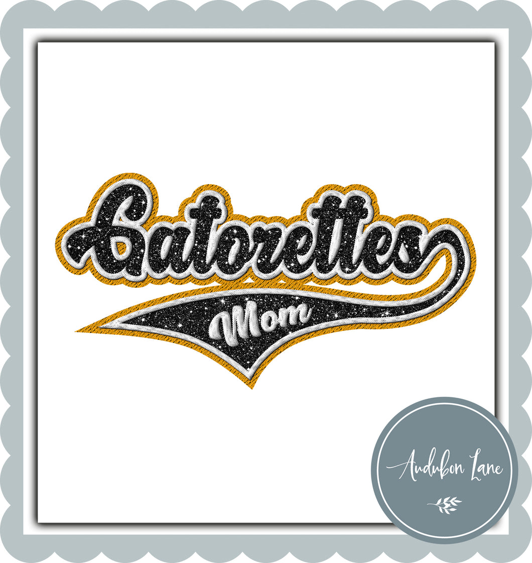 Gatorettes Mom Faux Black Glitter and Black and Yellow Gold Embroidery