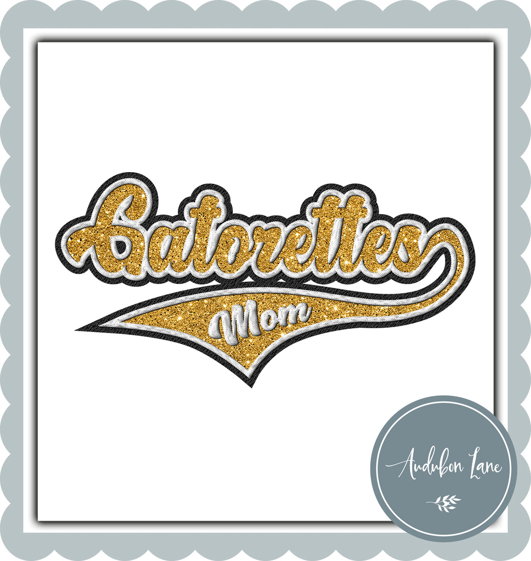 Gatorettes Mom Faux Black and White Embroidery and Faux Gold Glitter