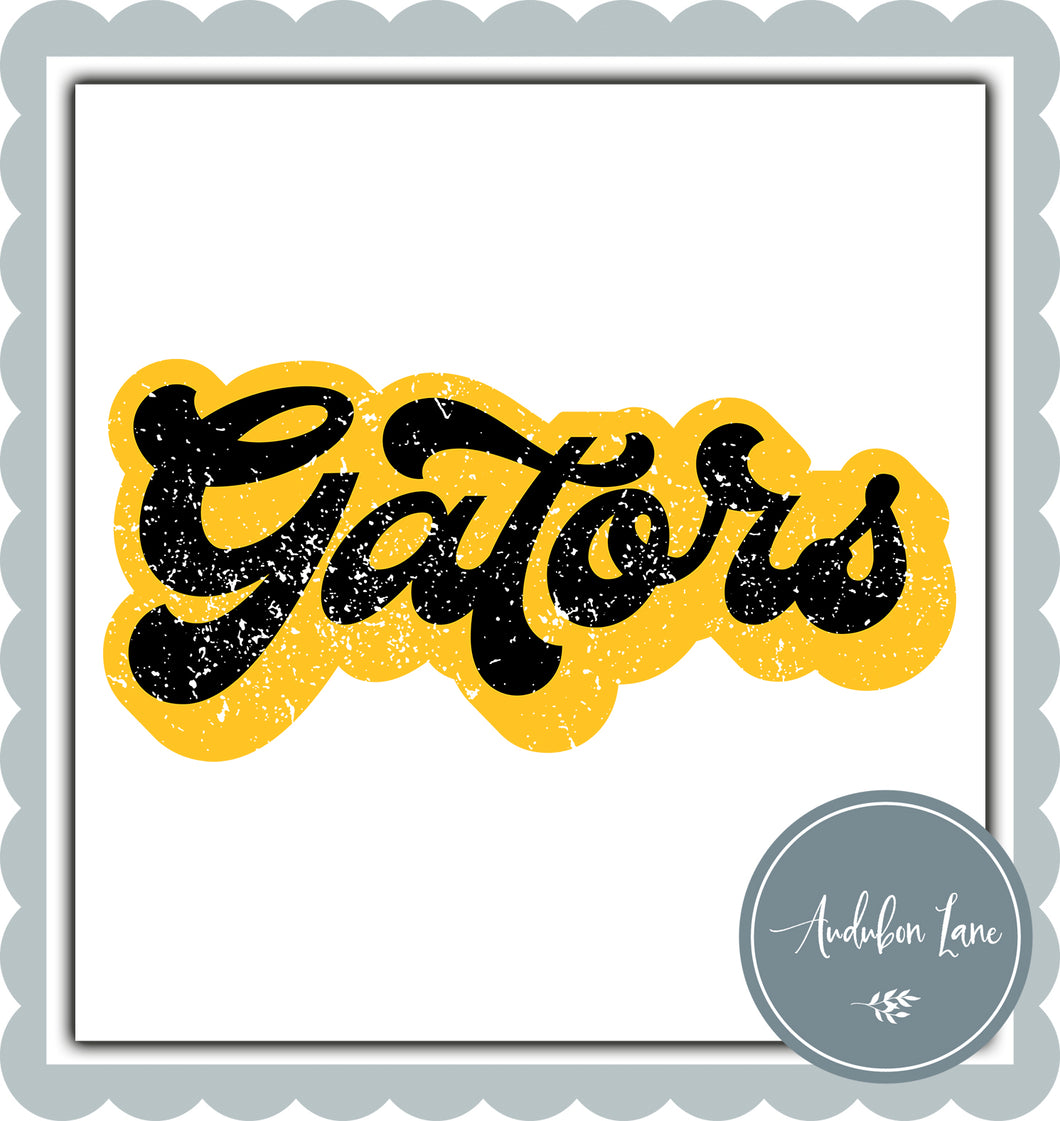 Gators Retro Distressed Black and Yellow Print Ready To Press DTF Transfer Custom Colors Available On Request
