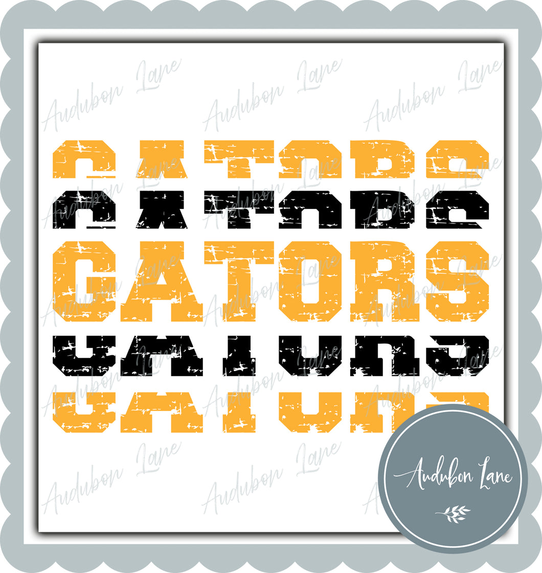 Gators Stacked Pro Distressed Two Color Yellow Gold and Black Ready To Press DTF Transfer Custom Colors Available On Request