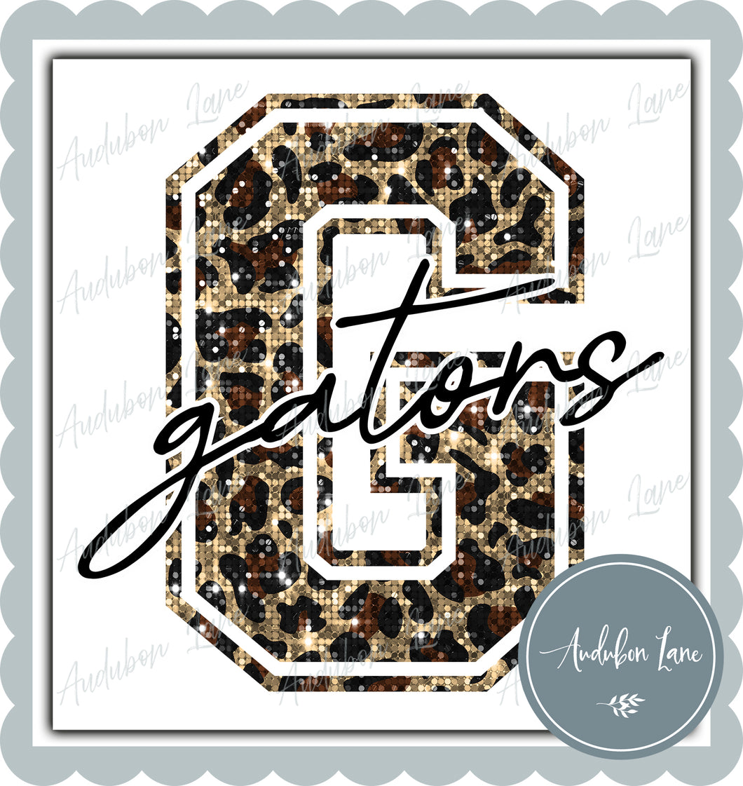 Gators Sequin Leopard Mascot Letter Ready to Press DTF Transfer Customs Available On Request