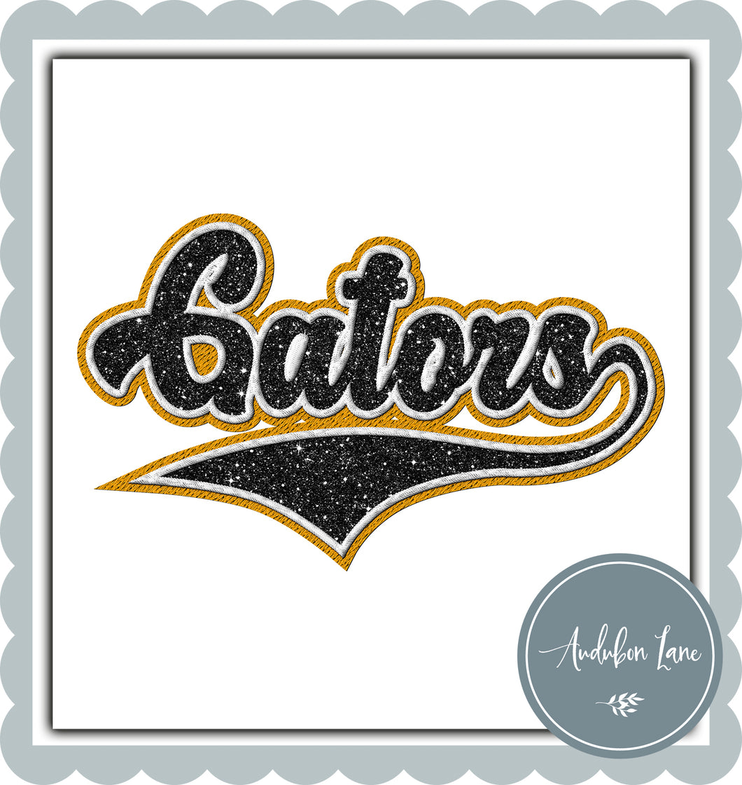Gators Faux Black Glitter and Black and Yellow Gold Embroidery