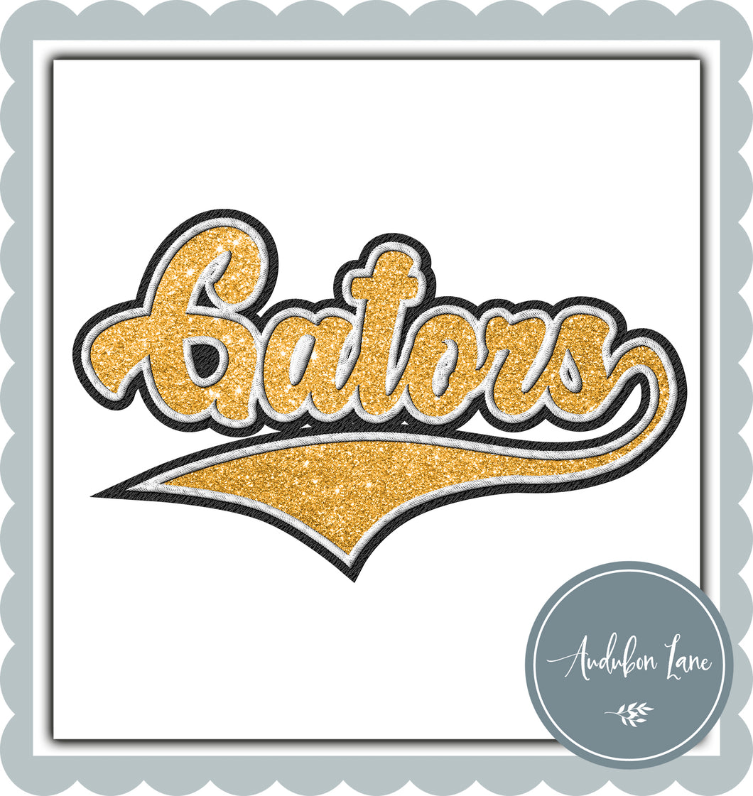 Gators Faux Black and White Embroidery and Faux Gold Glitter