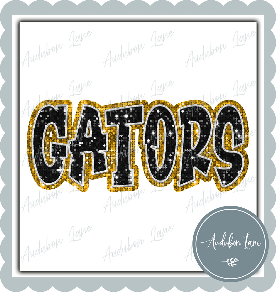 Gators Graffiti Style Sequin Black and Yellow Gold Mascot Ready to Press DTF Transfer Customs Available On Request