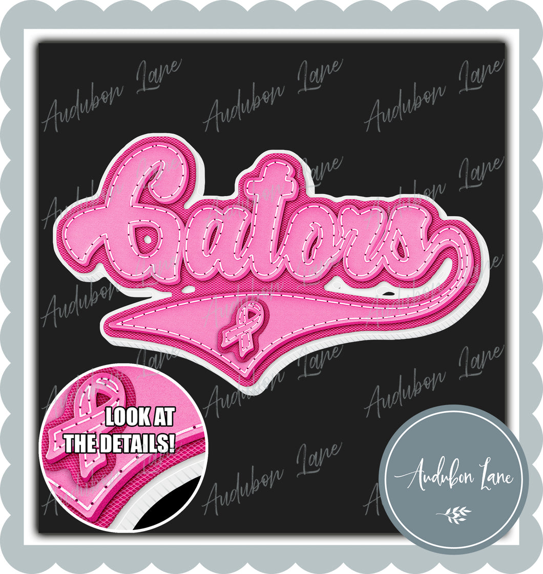 Gators Breast Cancer Awareness Pink Leather Faux Patch Ready to Press DTF Transfer Customs Available On Request