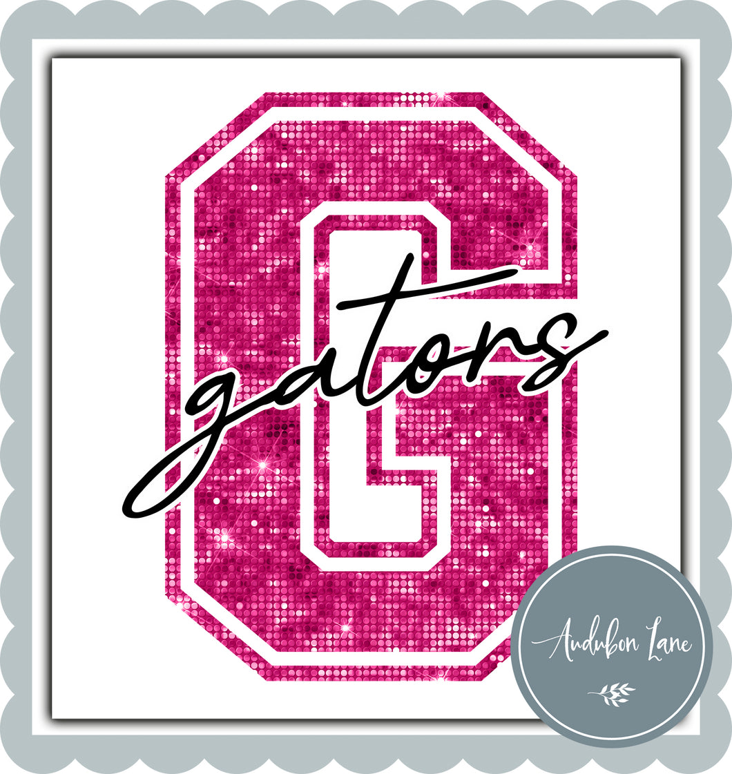 Gators Pink Glam Team Mascot Letter Cancer Awareness Ready to Press DTF Transfer Custom Mascots Available On Request