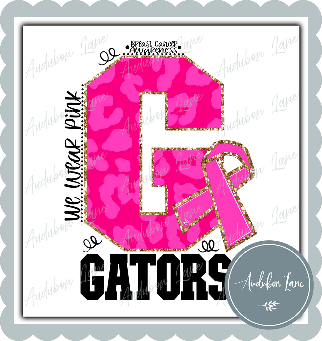 Gators Breast Cancer Awareness We Wear Pink Team Mascot Letter Ready to Press DTF Transfer